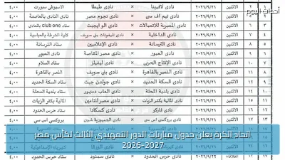 اتحاد الكرة يعلن جدول مباريات الدور التمهيدي الثالث لكأس مصر 2026-2027