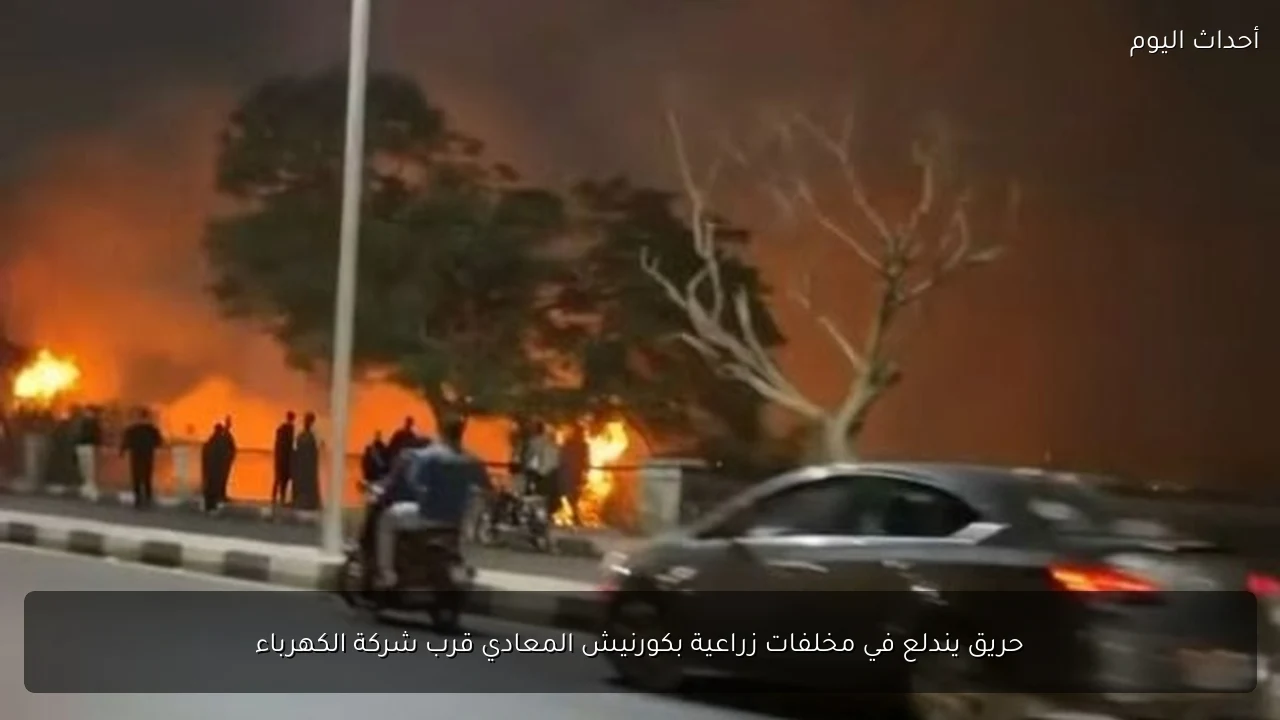 حريق يندلع في مخلفات زراعية بكورنيش المعادي قرب شركة الكهرباء