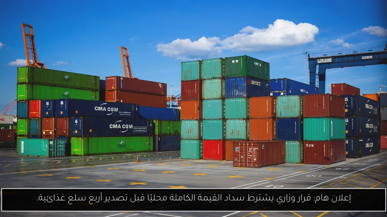 إعلان هام: قرار وزاري يشترط سداد القيمة الكاملة محليًا قبل تصدير أربع سلع غذائية.