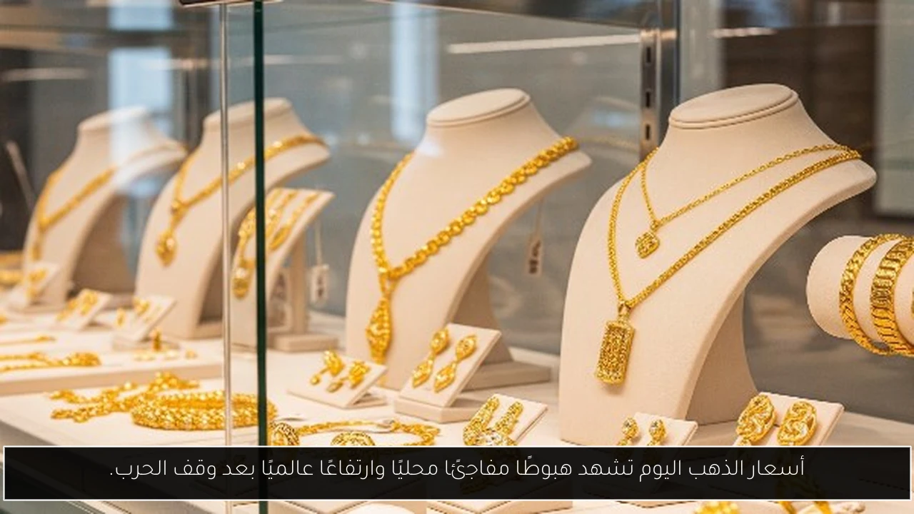 أسعار الذهب اليوم تشهد هبوطًا مفاجئًا محليًا وارتفاعًا عالميًا بعد وقف الحرب.
