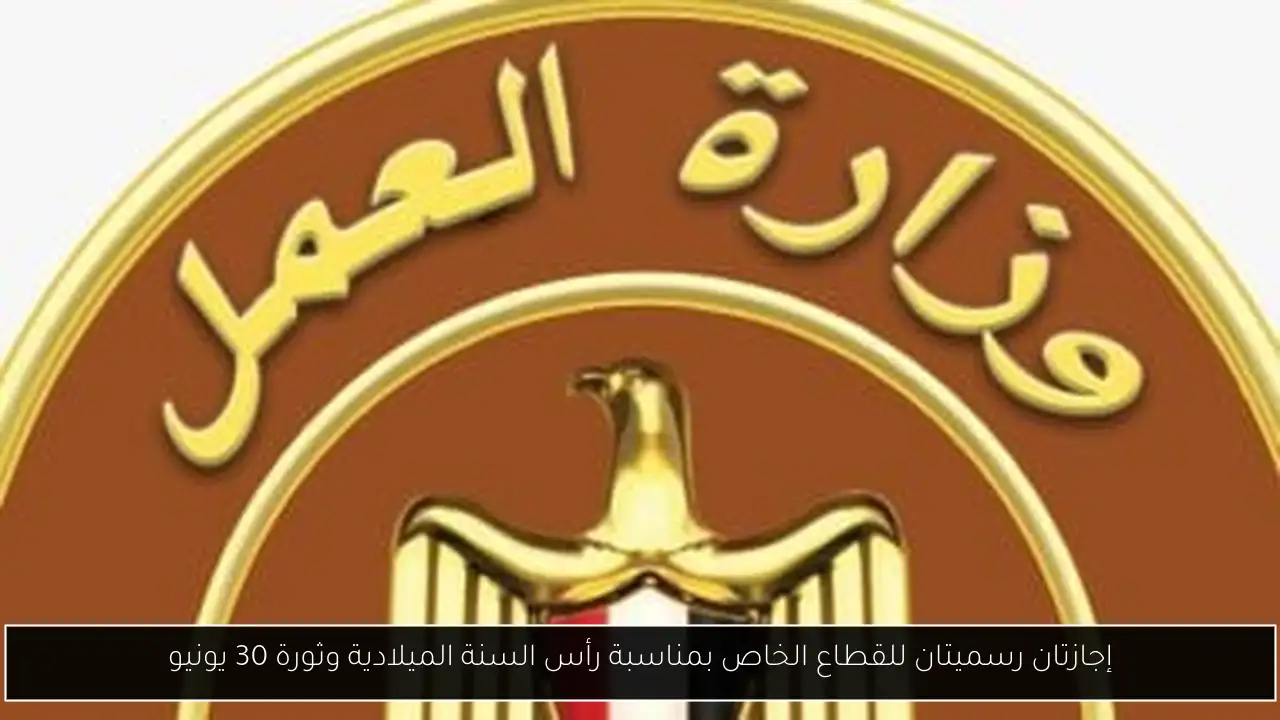 إجازتان رسميتان للقطاع الخاص بمناسبة رأس السنة الميلادية وثورة 30 يونيو