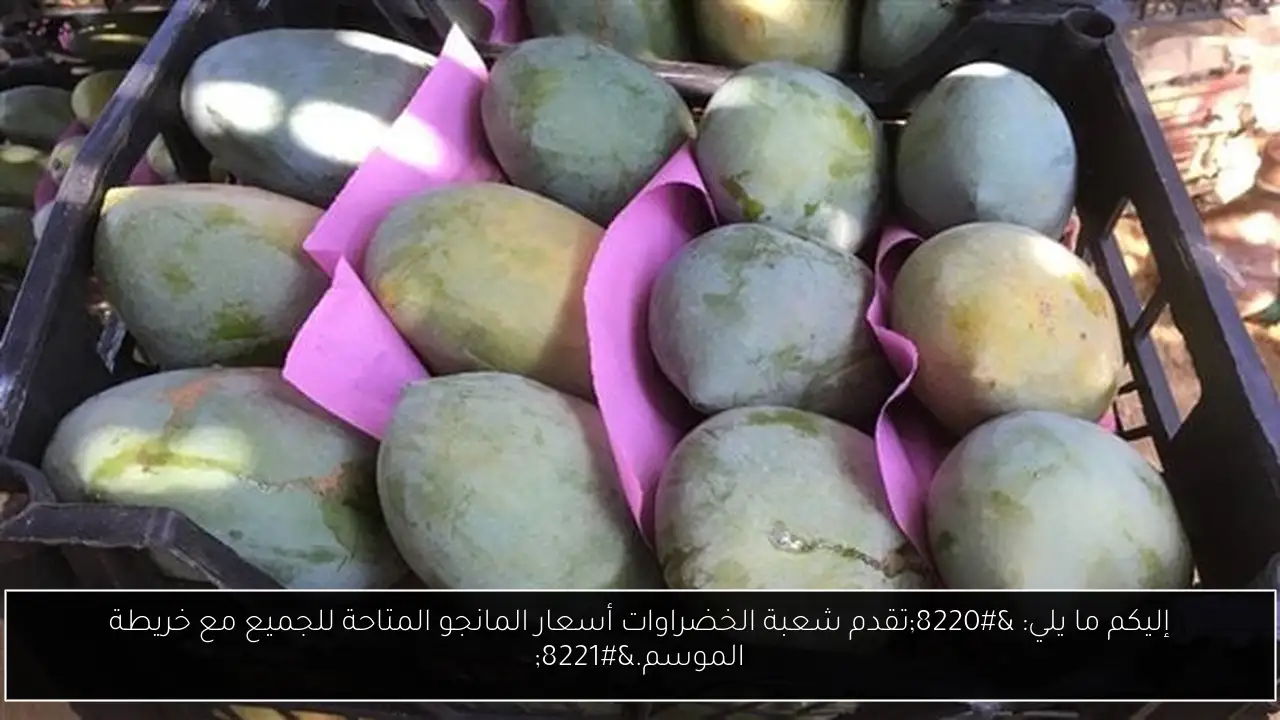 إليكم ما يلي: “تقدم شعبة الخضراوات أسعار المانجو المتاحة للجميع مع خريطة الموسم.”