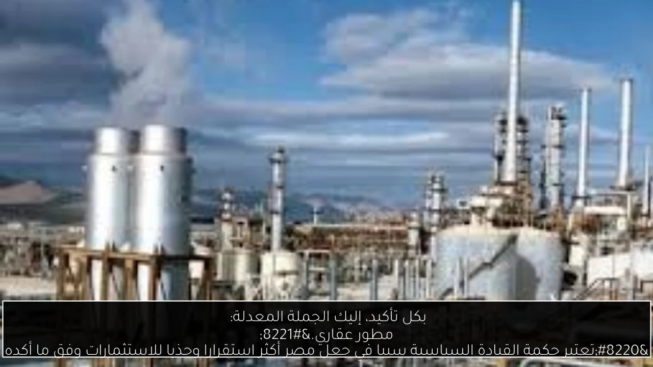 بكل تأكيد، إليك الجملة المعدلة: 
“تعتبر حكمة القيادة السياسية سببا في جعل مصر أكثر استقرارا وجذبا للاستثمارات وفق ما أكده مطور عقاري.”