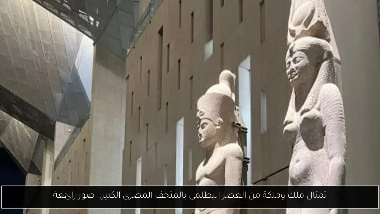 تمثال ملك وملكة من العصر البطلمى بالمتحف المصرى الكبير.. صور رائعة