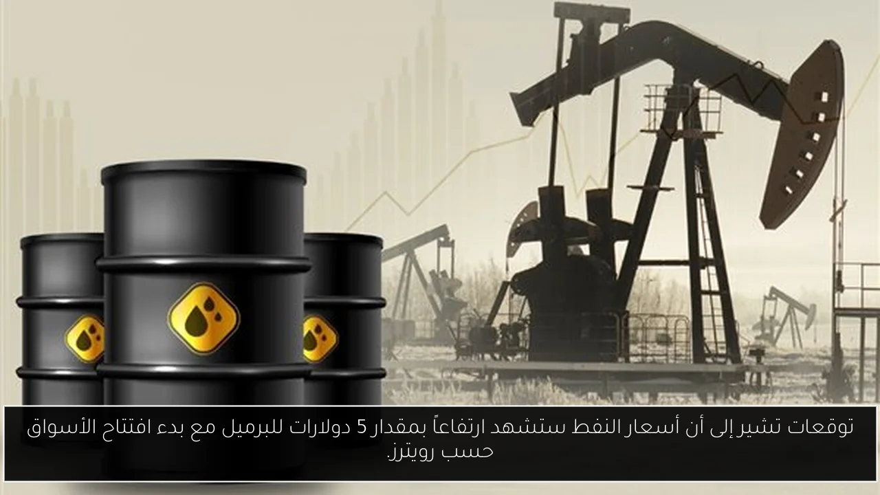توقعات تشير إلى أن أسعار النفط ستشهد ارتفاعاً بمقدار 5 دولارات للبرميل مع بدء افتتاح الأسواق حسب رويترز.