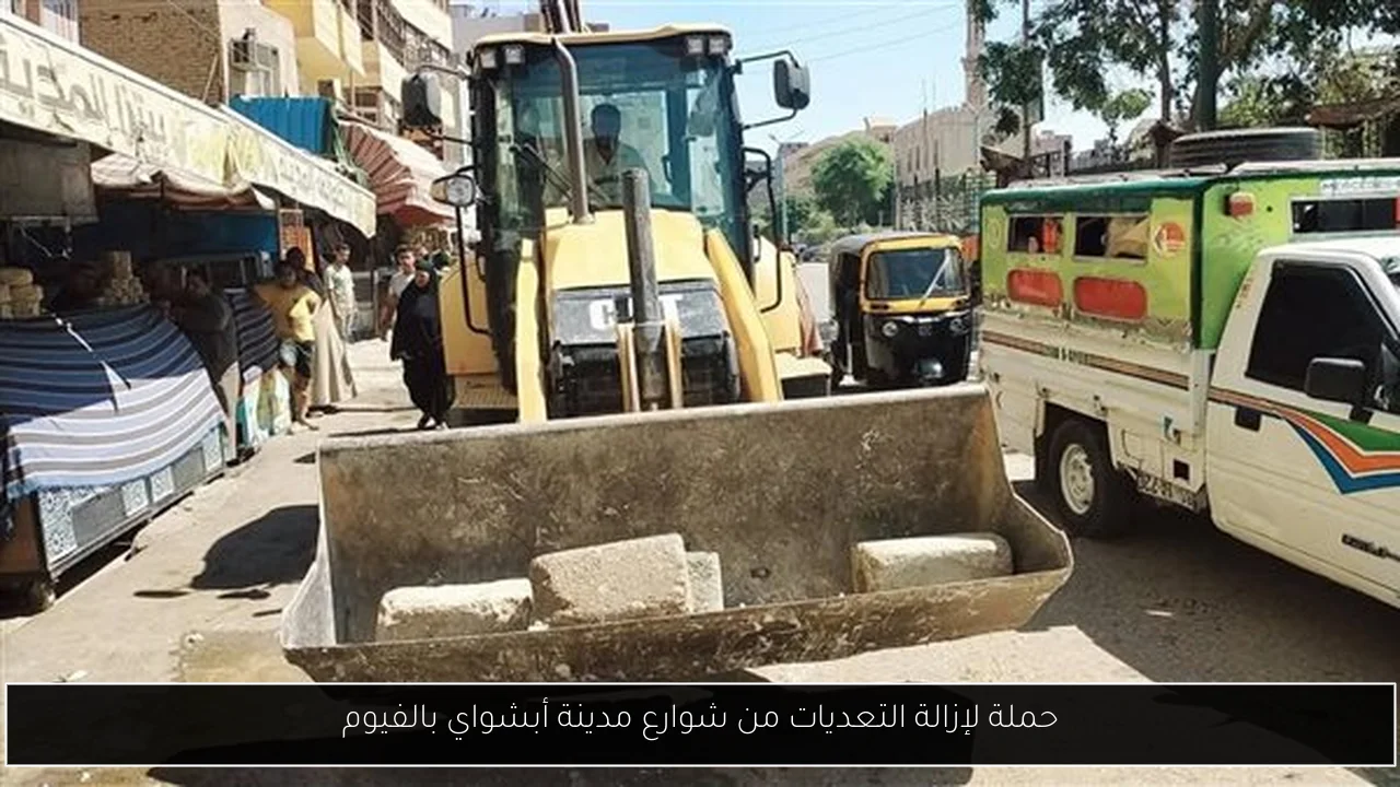 حملة لإزالة التعديات من شوارع مدينة أبشواي بالفيوم