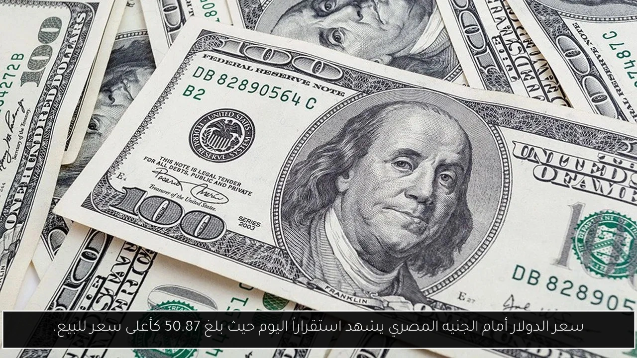 سعر الدولار أمام الجنيه المصري يشهد استقراراً اليوم حيث بلغ 50.87 كأعلى سعر للبيع.