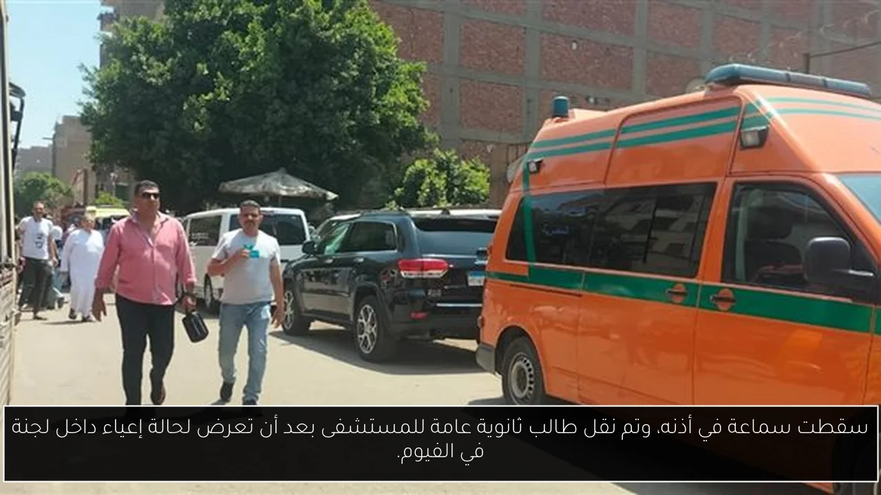 سقطت سماعة في أذنه، وتم نقل طالب ثانوية عامة للمستشفى بعد أن تعرض لحالة إعياء داخل لجنة في الفيوم.