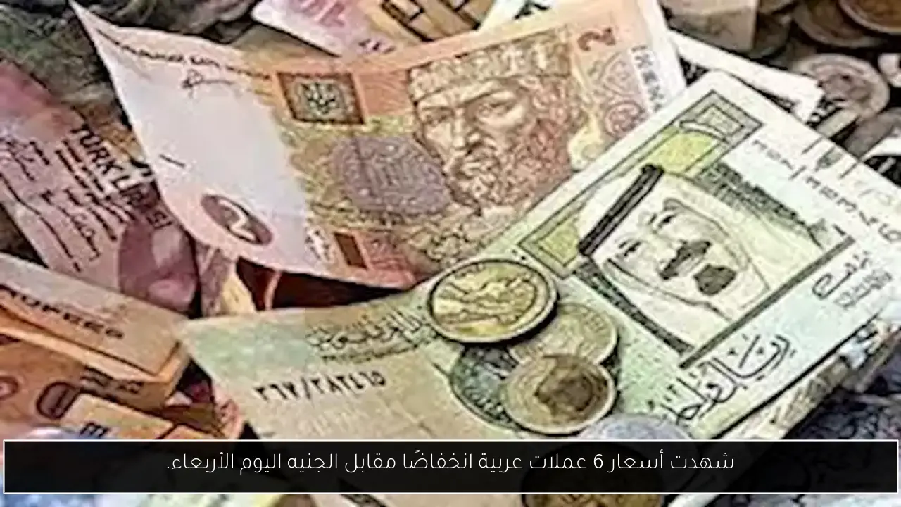 شهدت أسعار 6 عملات عربية انخفاضًا مقابل الجنيه اليوم الأربعاء.