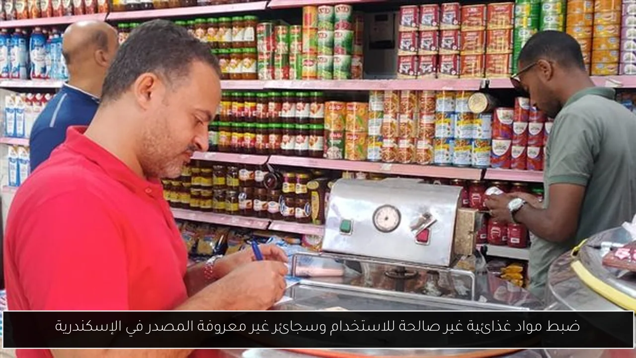 ضبط مواد غذائية غير صالحة للاستخدام وسجائر غير معروفة المصدر في الإسكندرية