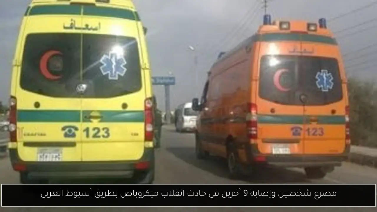مصرع شخصين وإصابة 9 آخرين في حادث انقلاب ميكروباص بطريق أسيوط الغربي