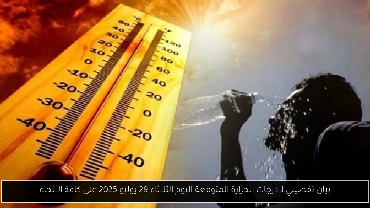 بيان تفصيلي لـ درجات الحرارة المتوقعة اليوم الثلاثاء 29 يوليو 2025 على كافة الأنحاء