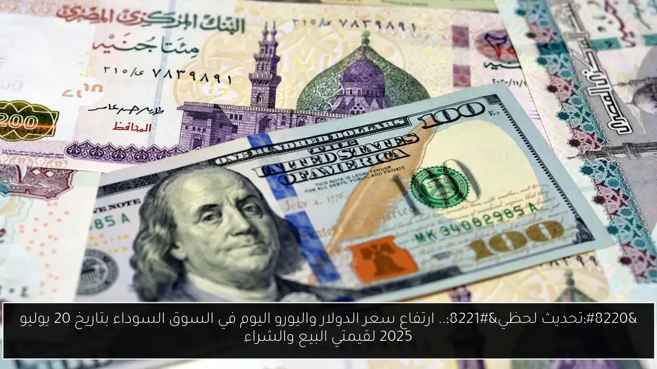 “تحديث لحظي”.. ارتفاع سعر الدولار واليورو اليوم في السوق السوداء بتاريخ 20 يوليو 2025 لقيمتي البيع والشراء