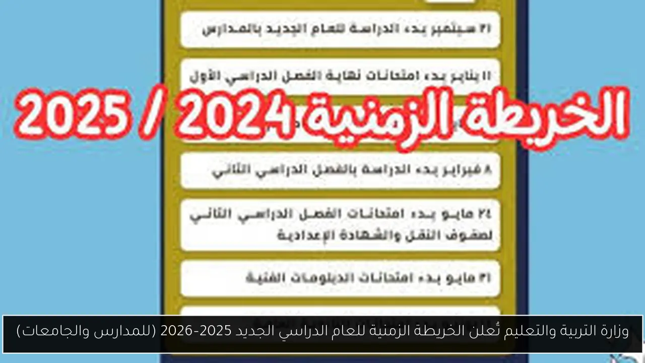 وزارة التربية والتعليم تُعلن الخريطة الزمنية للعام الدراسي الجديد 2025–2026 (للمدارس والجامعات)