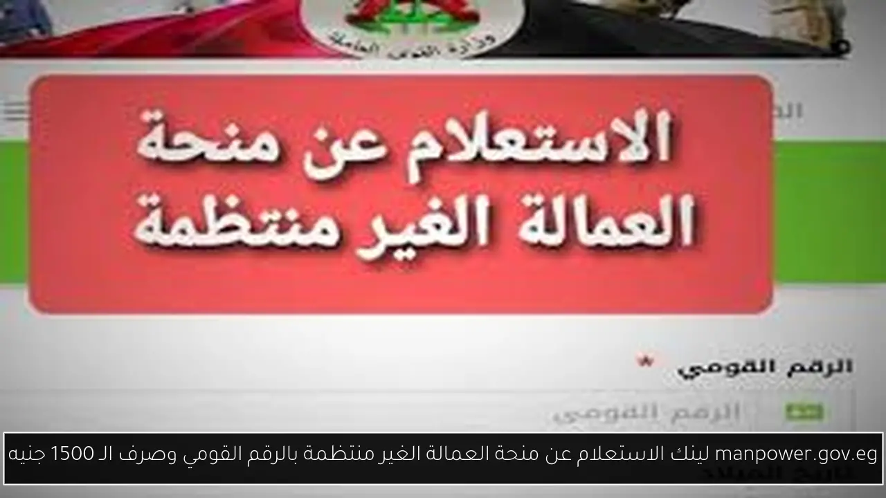manpower.gov.eg لينك الاستعلام عن منحة العمالة الغير منتظمة بالرقم القومي وصرف الـ 1500 جنيه