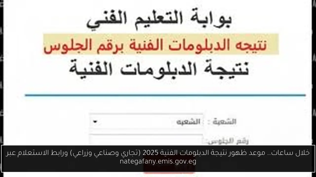 خلال ساعات.. موعد ظهور نتيجة الدبلومات الفنية 2025 (تجاري وصناعي وزراعي) ورابط الاستعلام عبر nategafany.emis.gov.eg