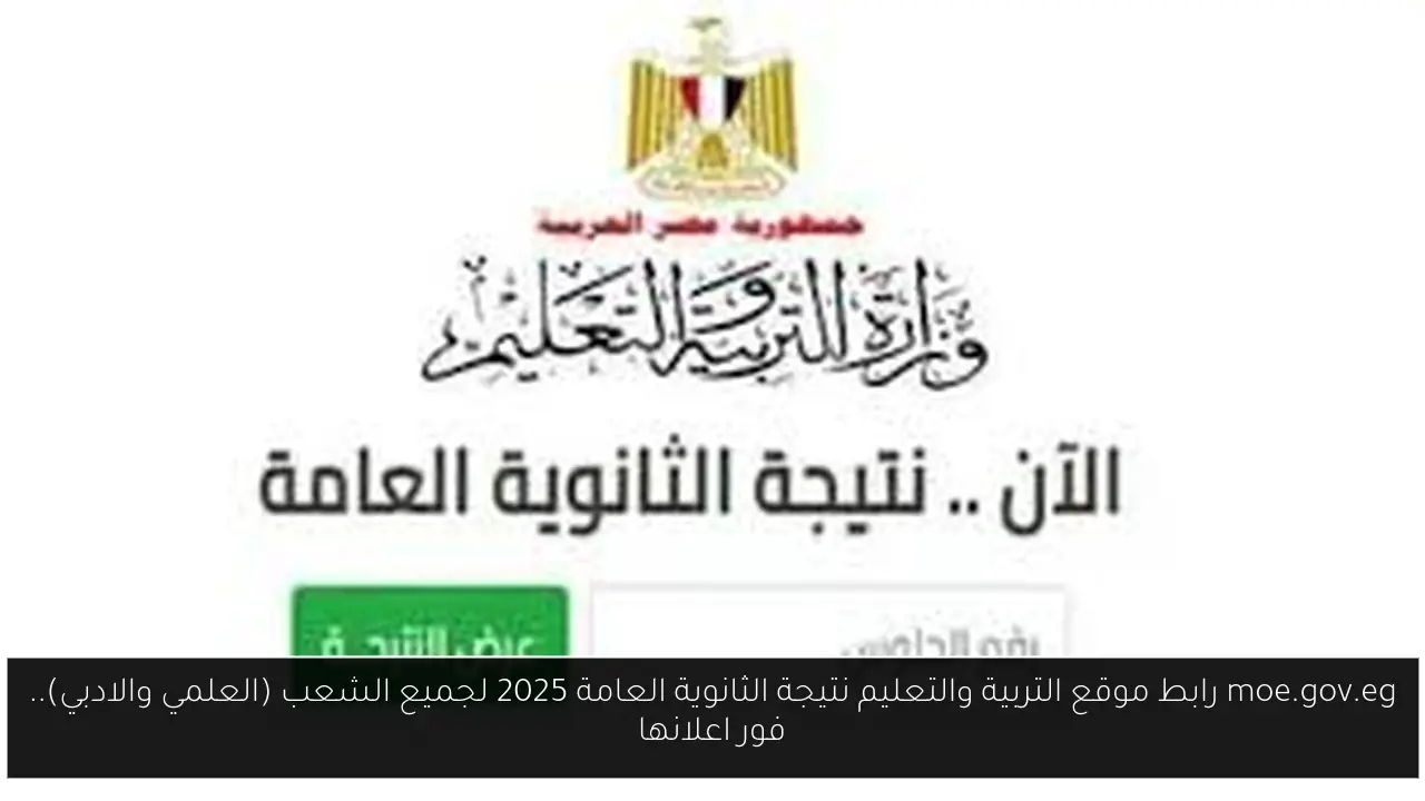 moe.gov.eg رابط موقع التربية والتعليم نتيجة الثانوية العامة 2025 لجميع الشعب (العلمي والادبي).. فور اعلانها