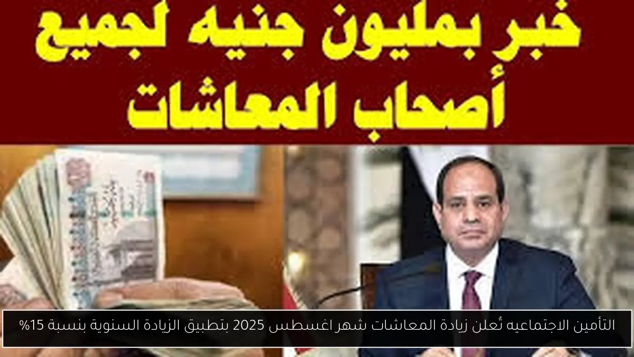 التأمين الاجتماعيه تُعلن زيادة المعاشات شهر اغسطس 2025 بتطبيق الزيادة السنوية بنسبة 15%