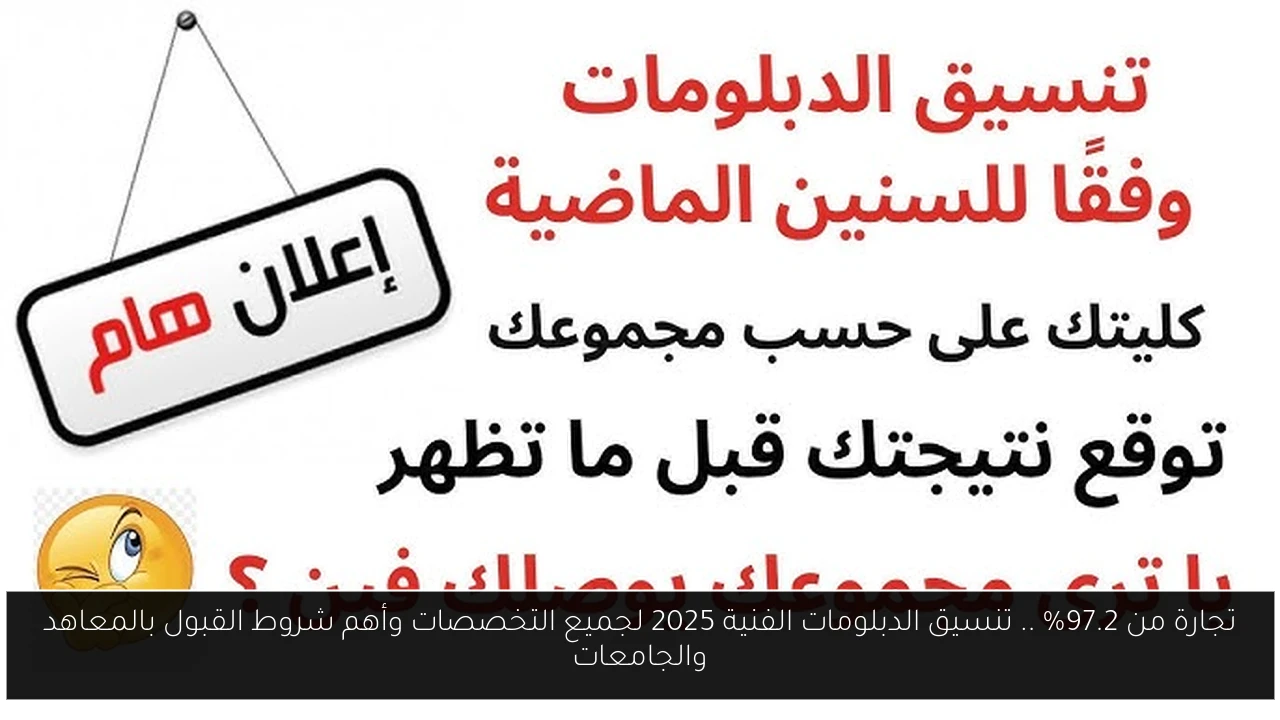 تجارة من 97.2% .. تنسيق الدبلومات الفنية 2025 لجميع التخصصات وأهم شروط القبول بالمعاهد والجامعات