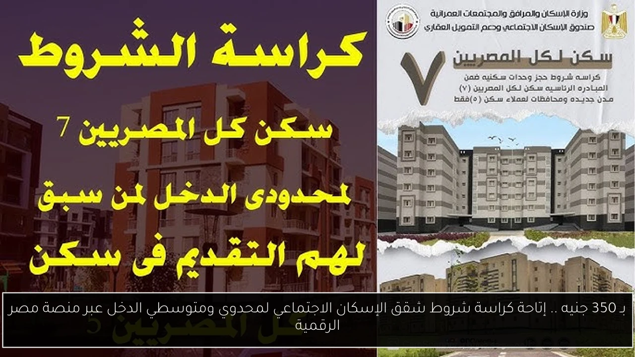 بـ 350 جنيه .. إتاحة كراسة شروط شقق الإسكان الاجتماعي لمحدوي ومتوسطي الدخل عبر منصة مصر الرقمية