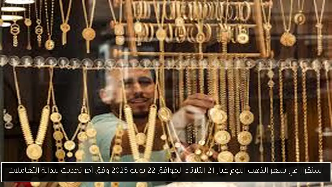 استقرار في سعر الذهب اليوم عيار 21 الثلاثاء الموافق 22 يوليو 2025 وفق آخر تحديث ببداية التعاملات