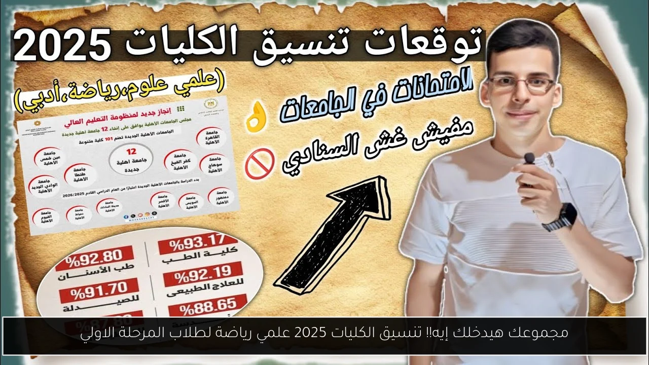 مجموعك هيدخلك إيه!! تنسيق الكليات 2025 علمي رياضة لطلاب المرحلة الاولي
