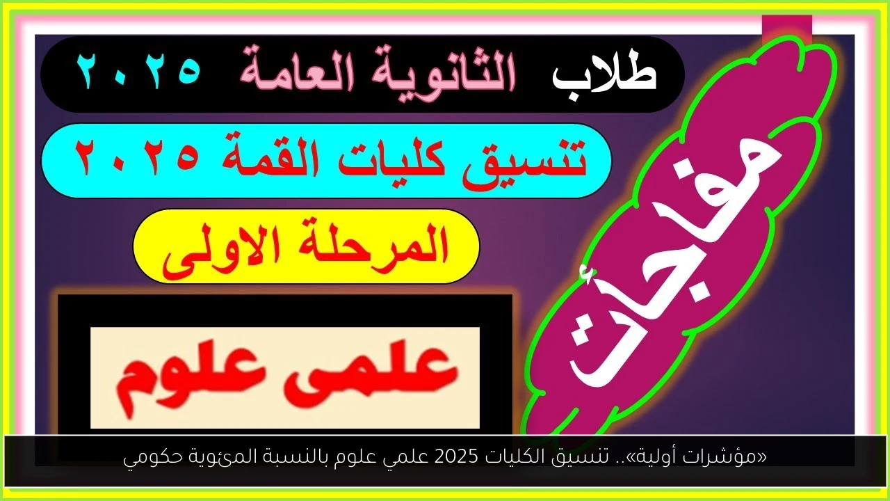 «مؤشرات أولية».. تنسيق الكليات 2025 علمي علوم بالنسبة المئوية حكومي