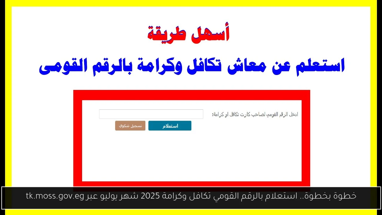 خطوة بخطوة.. استعلام بالرقم القومي تكافل وكرامة 2025 شهر يوليو عبر tk.moss.gov.eg