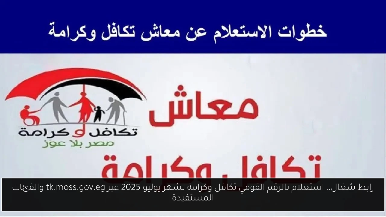 رابط شغال.. استعلام بالرقم القومي تكافل وكرامة لشهر يوليو 2025 عبر tk.moss.gov.eg والفئات المستفيدة