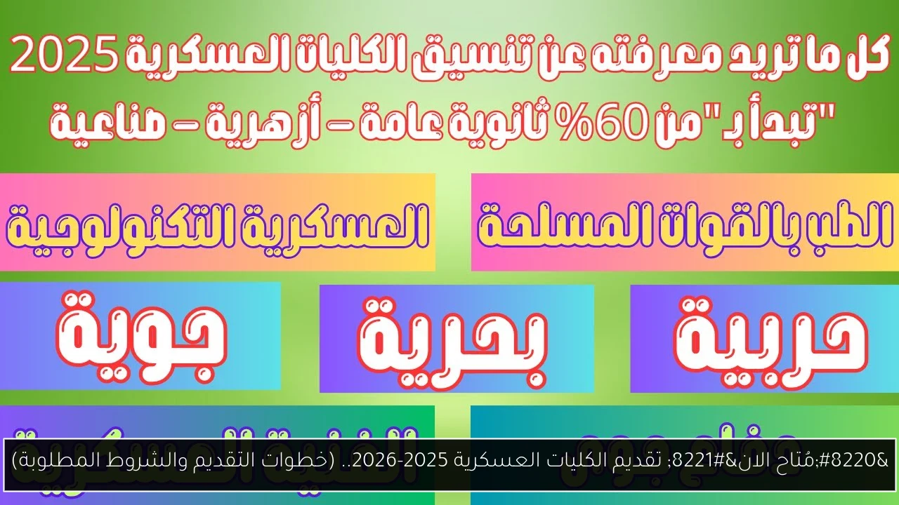 “مُتاح الان” تقديم الكليات العسكرية 2025-2026.. (خطوات التقديم والشروط المطلوبة)