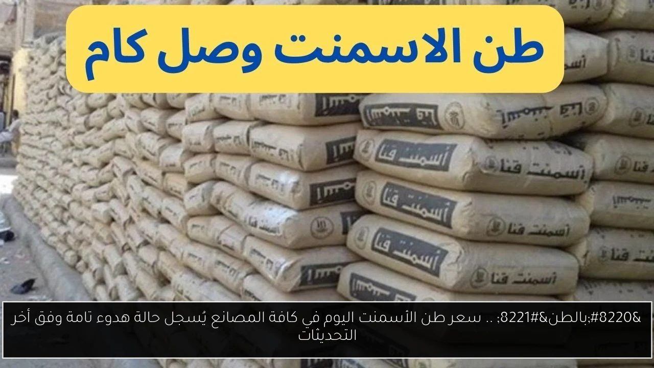 “بالطن” .. سعر طن الأسمنت اليوم في كافة المصانع يُسجل حالة هدوء تامة وفق أخر التحديثات