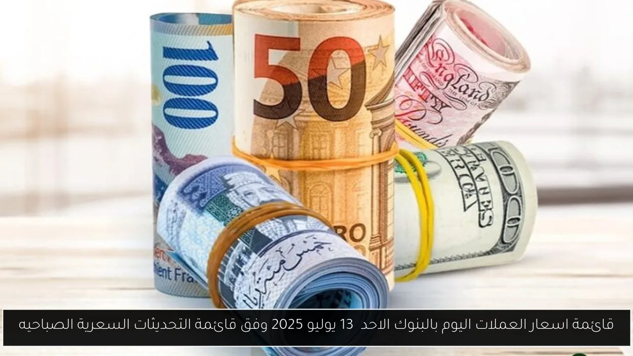 قائمة اسعار العملات اليوم بالبنوك الاحد  13 يوليو 2025 وفق قائمة التحديثات السعرية الصباحيه