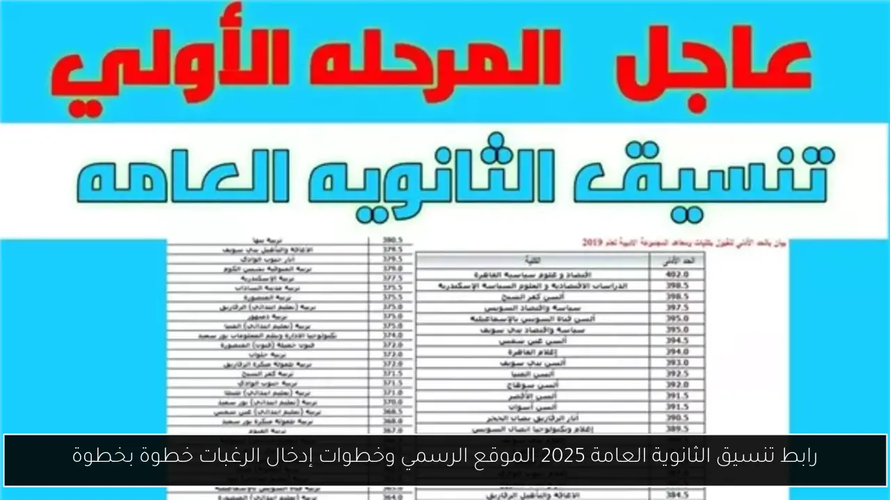 رابط تنسيق الثانوية العامة 2025 الموقع الرسمي وخطوات إدخال الرغبات خطوة بخطوة