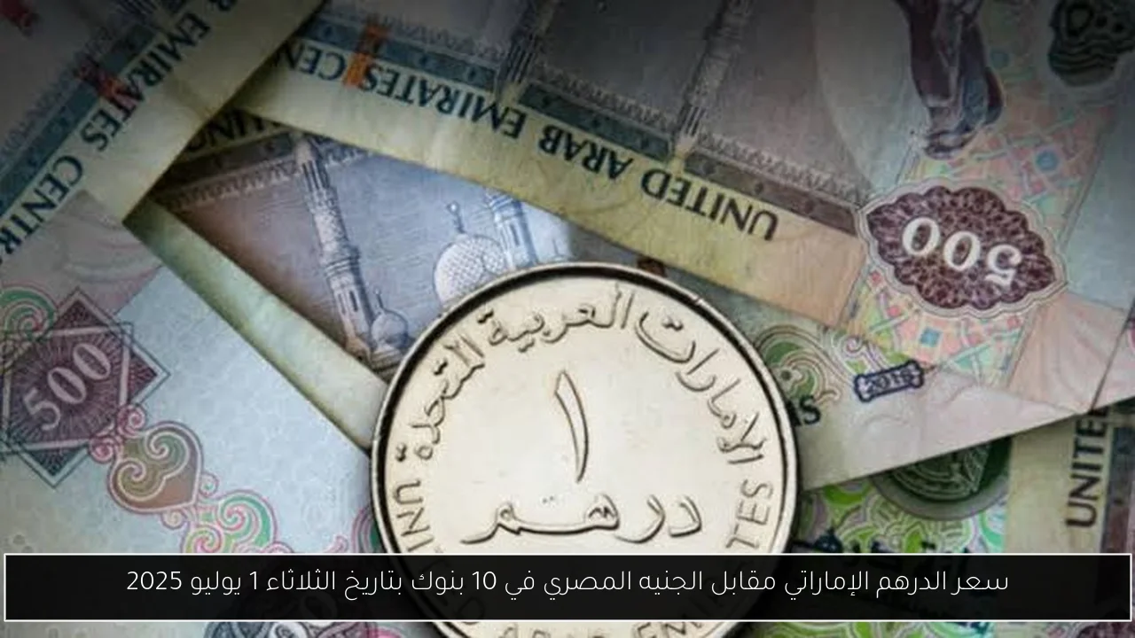 سعر الدرهم الإماراتي مقابل الجنيه المصري في 10 بنوك بتاريخ الثلاثاء 1 يوليو 2025