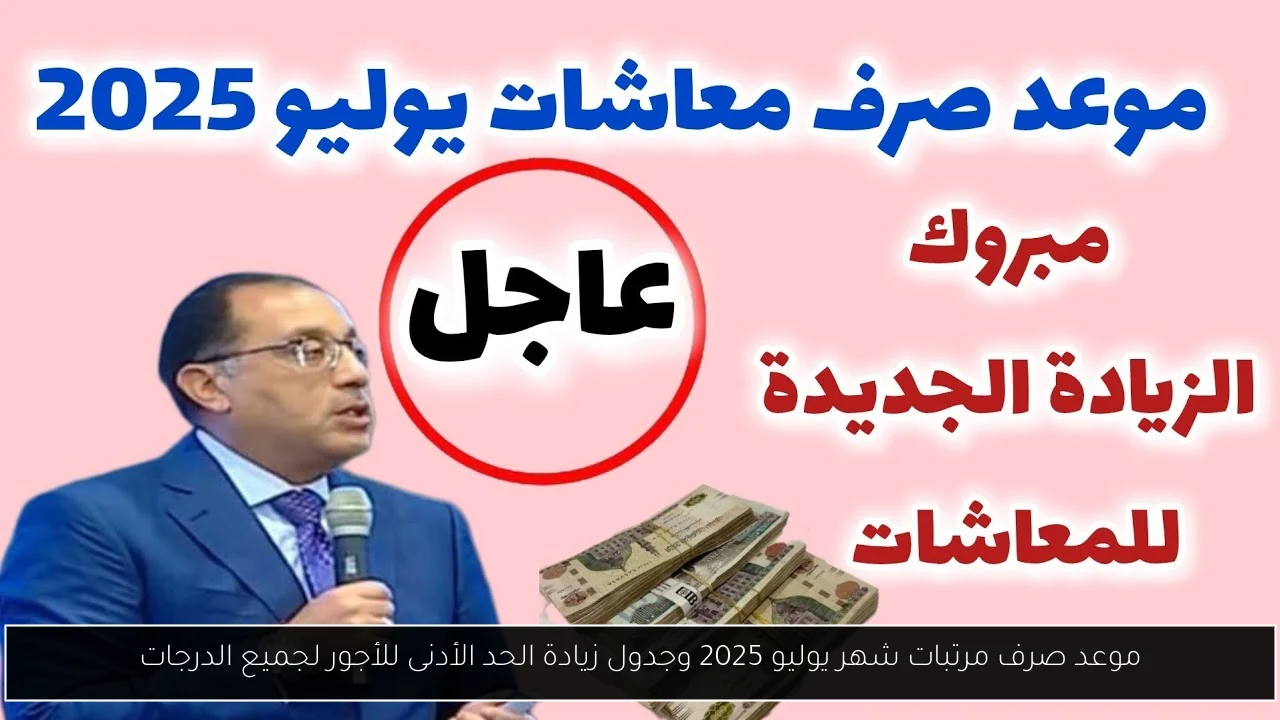 موعد صرف مرتبات شهر يوليو 2025 وجدول زيادة الحد الأدنى للأجور لجميع الدرجات