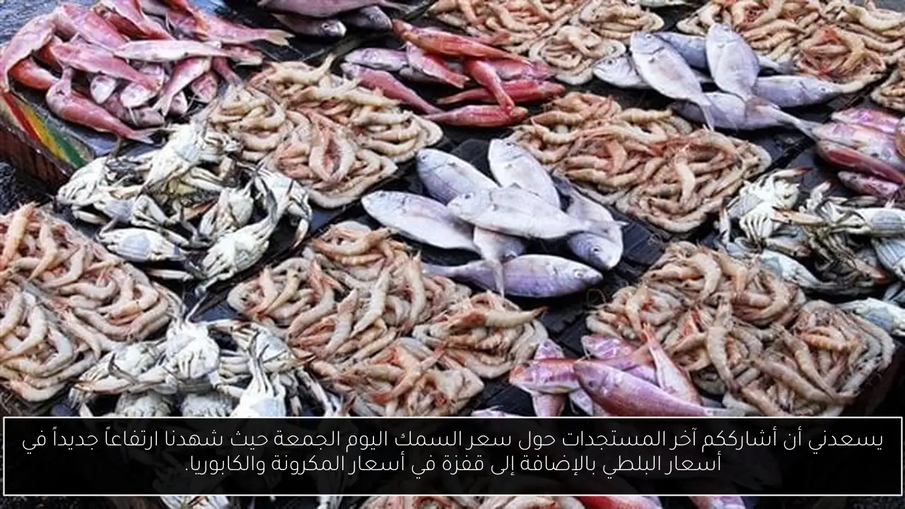 يسعدني أن أشارككم آخر المستجدات حول سعر السمك اليوم الجمعة حيث شهدنا ارتفاعاً جديداً في أسعار البلطي بالإضافة إلى قفزة في أسعار المكرونة والكابوريا.