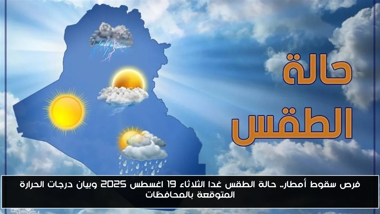 فرص سقوط أمطار.. حالة الطقس غدا الثلاثاء 19 اغسطس 2025 وبيان درجات الحرارة المتوقعة بالمحافظات
