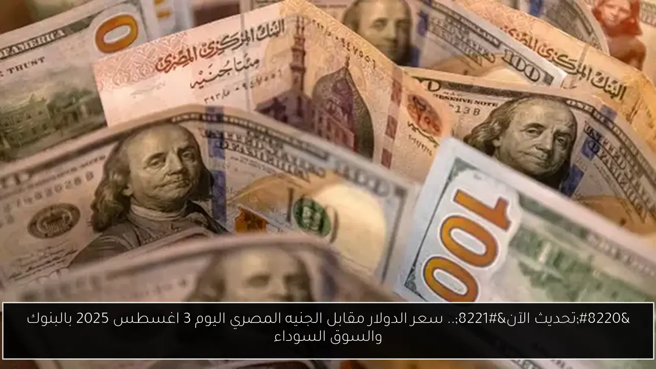 “تحديث الآن”.. سعر الدولار مقابل الجنيه المصري اليوم 3 اغسطس 2025 بالبنوك والسوق السوداء