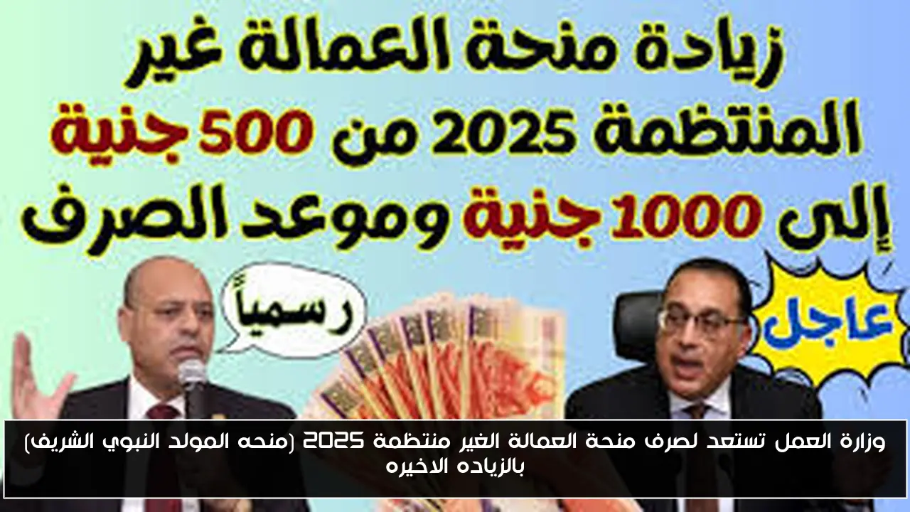 وزارة العمل تستعد لصرف منحة العمالة الغير منتظمة 2025 (منحه المولد النبوي الشريف) بالزياده الاخيره