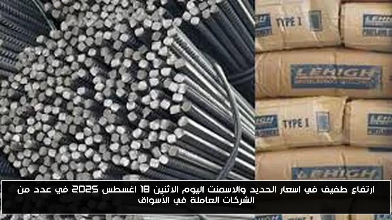 ارتفاع طفيف في اسعار الحديد والاسمنت اليوم الاثنين 18 اغسطس 2025 في عدد من الشركات العاملة في الأسواق