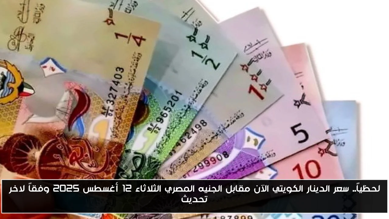 لحظياً.. سعر الدينار الكويتي الآن مقابل الجنيه المصري الثلاثاء 12 أغسطس 2025 وفقاً لاخر تحديث