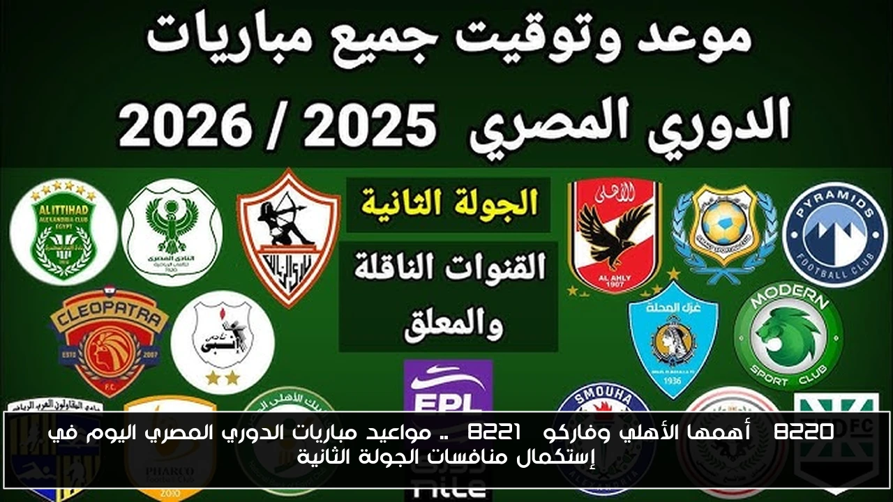 “أهمها الأهلي وفاركو” .. مواعيد مباريات الدوري المصري اليوم في إستكمال منافسات الجولة الثانية