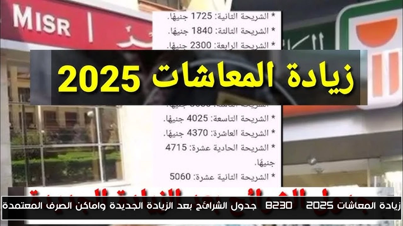 زيادة المعاشات 2025 … جدول الشرائح بعد الزيادة الجديدة واماكن الصرف المعتمدة
