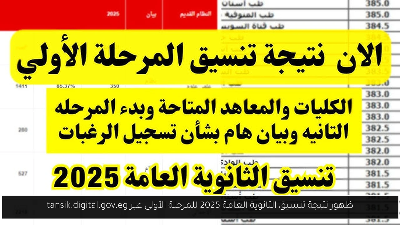 ظهور نتيجة تنسيق الثانوية العامة 2025 للمرحلة الأولى عبر tansik.digital.gov.eg