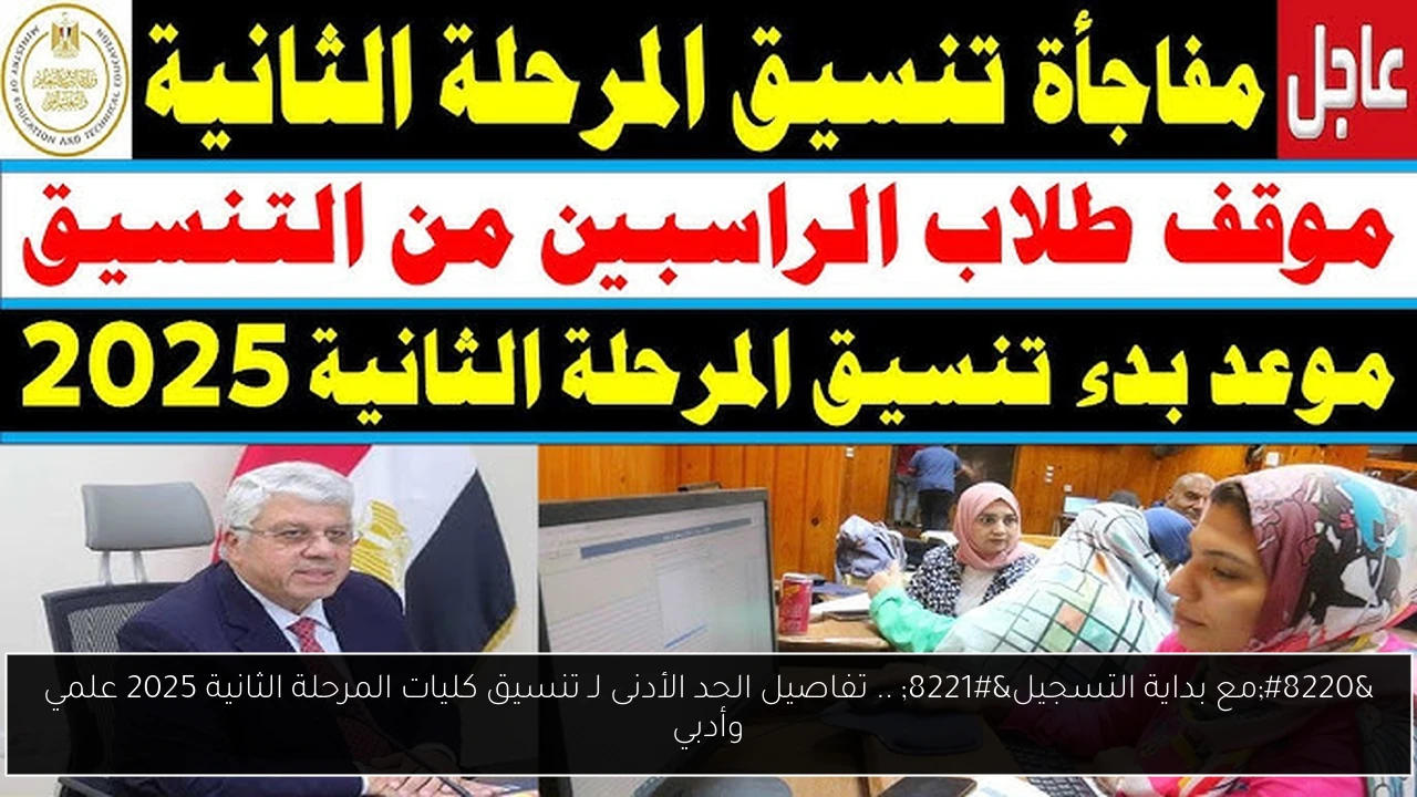 “مع بداية التسجيل” .. تفاصيل الحد الأدنى لـ تنسيق كليات المرحلة الثانية 2025 علمي وأدبي