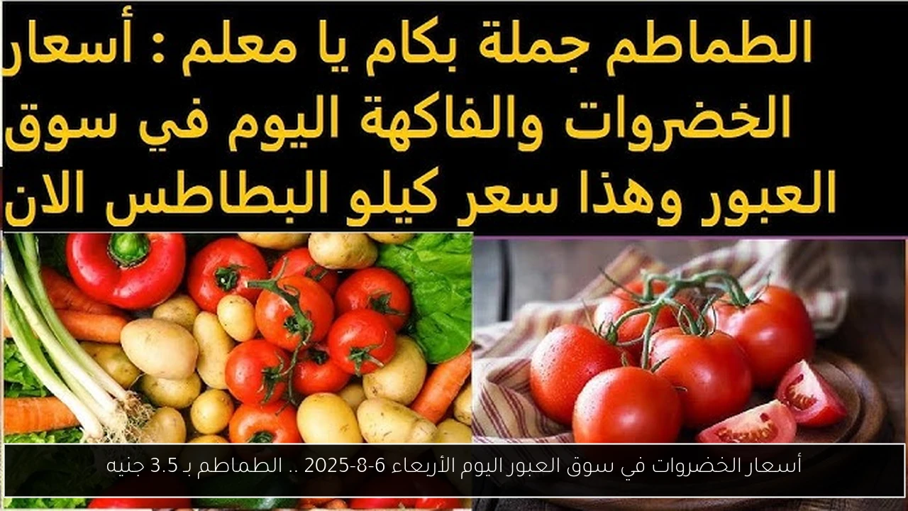 أسعار الخضروات في سوق العبور اليوم الأربعاء 6-8-2025 .. الطماطم بـ 3.5 جنيه