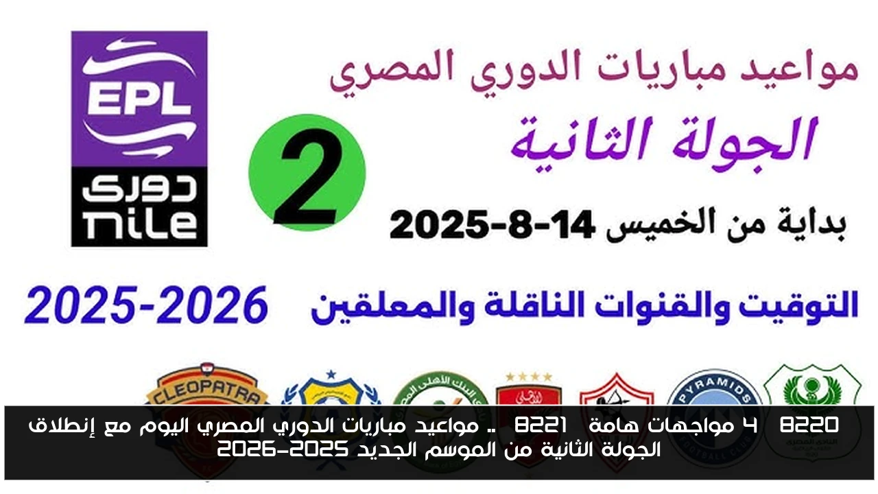 “4 مواجهات هامة” .. مواعيد مباريات الدوري المصري اليوم مع إنطلاق الجولة الثانية من الموسم الجديد 2025-2026