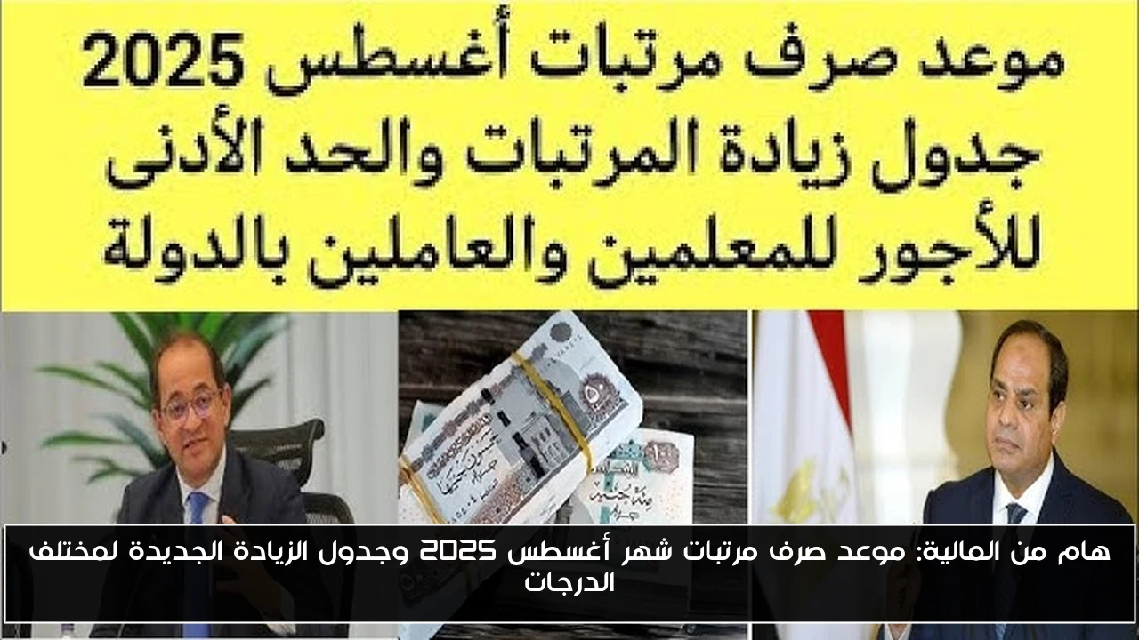 هام من المالية: موعد صرف مرتبات شهر أغسطس 2025 وجدول الزيادة الجديدة لمختلف الدرجات