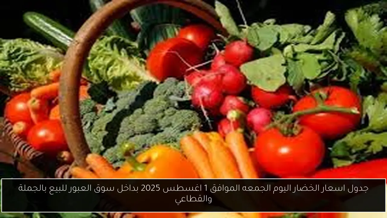جدول اسعار الخضار اليوم الجمعه الموافق 1 اغسطس 2025 بداخل سوق العبور للبيع بالجملة والقطاعي