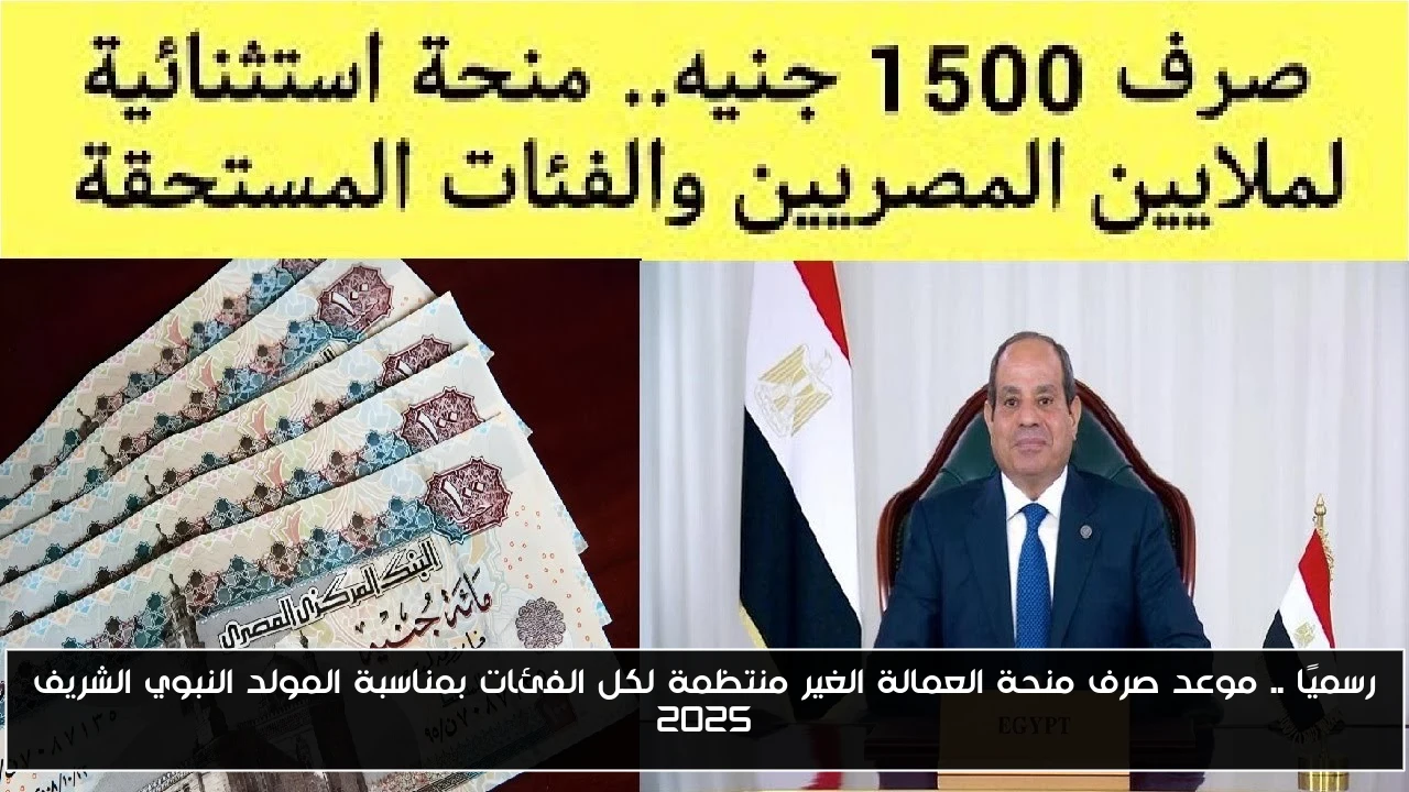 رسميًا .. موعد صرف منحة العمالة الغير منتظمة لكل الفئات بمناسبة المولد النبوي الشريف 2025